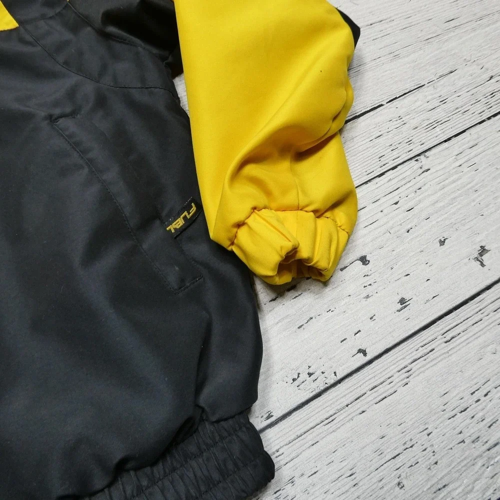 FUBU‎ Jacket Youth Small 8/10 Yellow Black Hooded Windbreaker Zip Pockets Lined